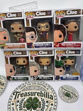 Set of 6 Retro Pop games clue Scarlett Green White plum mustard Peacock